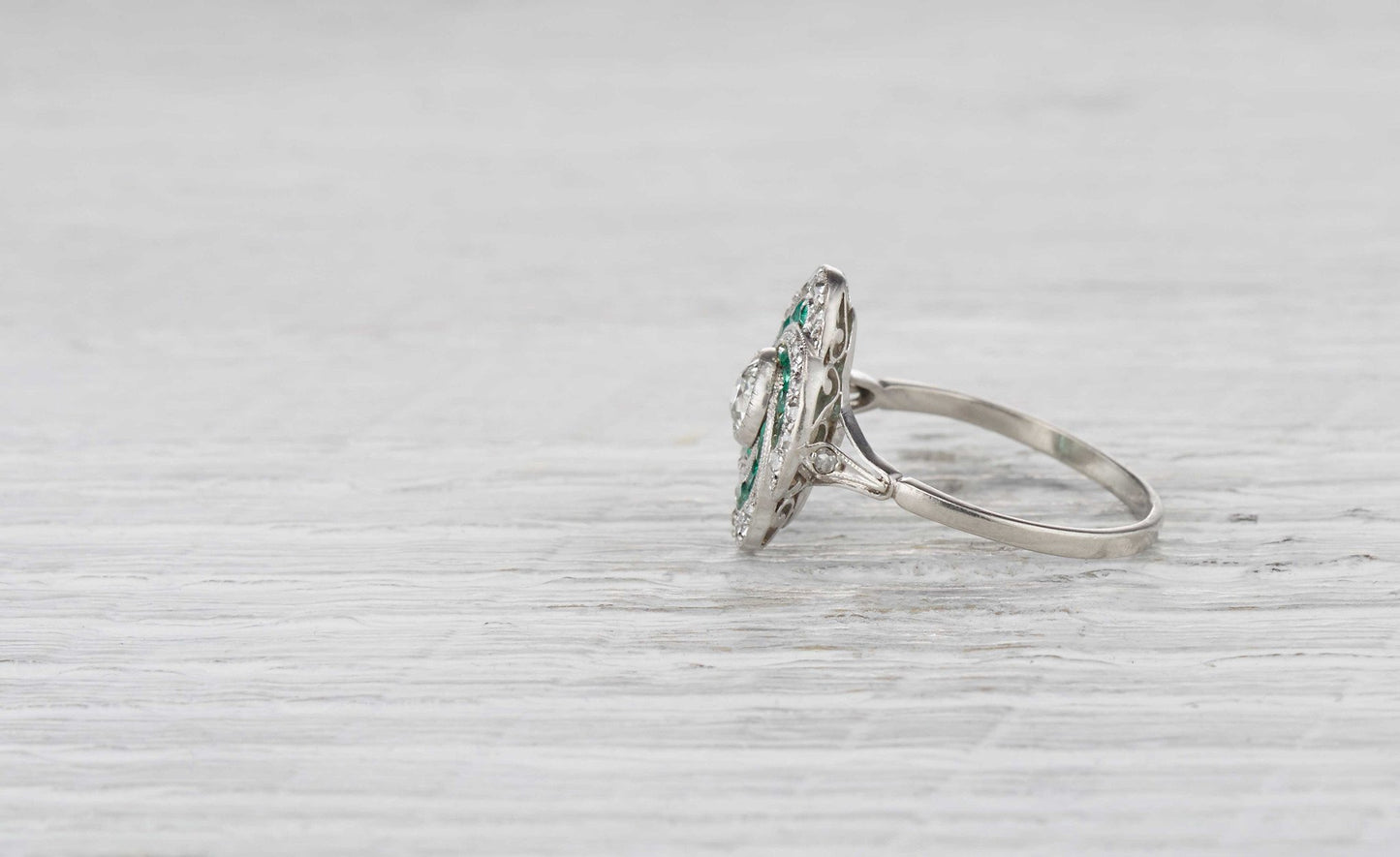 .35 Carat Art Deco Diamond and Emerald Ring