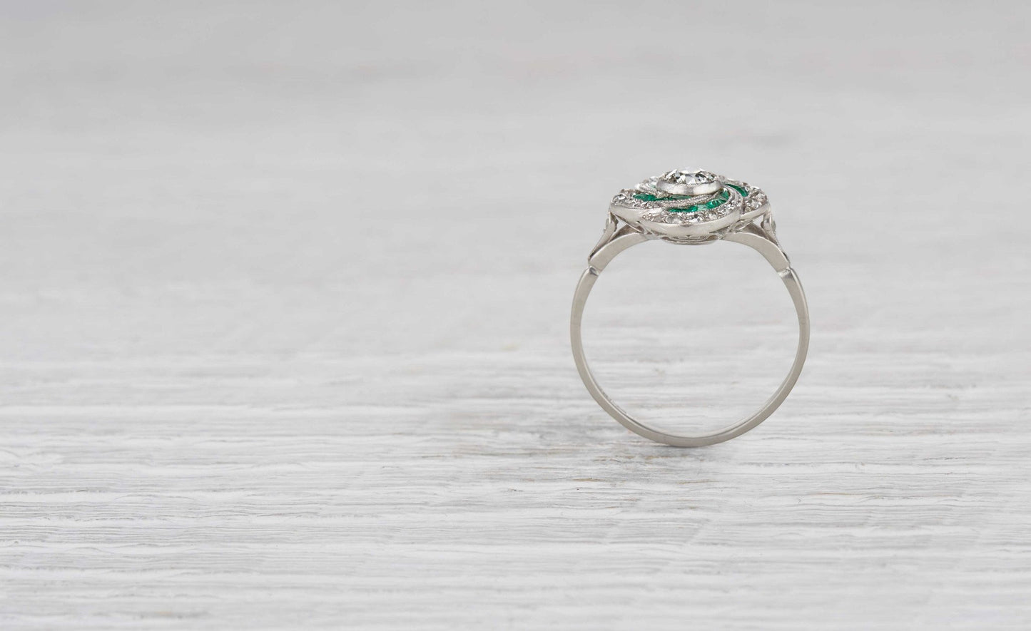 .35 Carat Art Deco Diamond and Emerald Ring