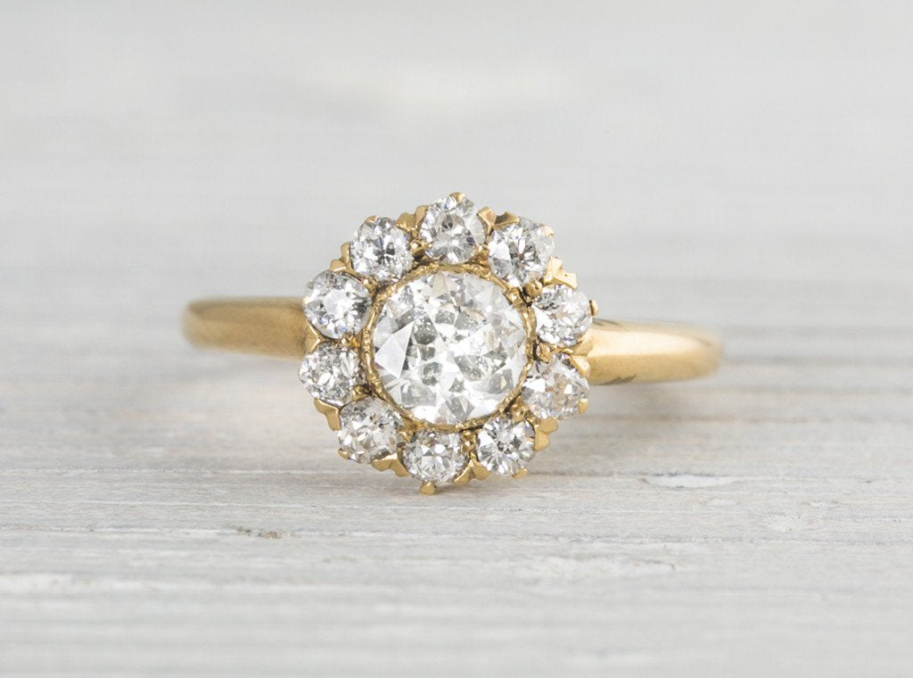 .45 Carat Diamond and Gold Victorian Cluster Engagement Ring