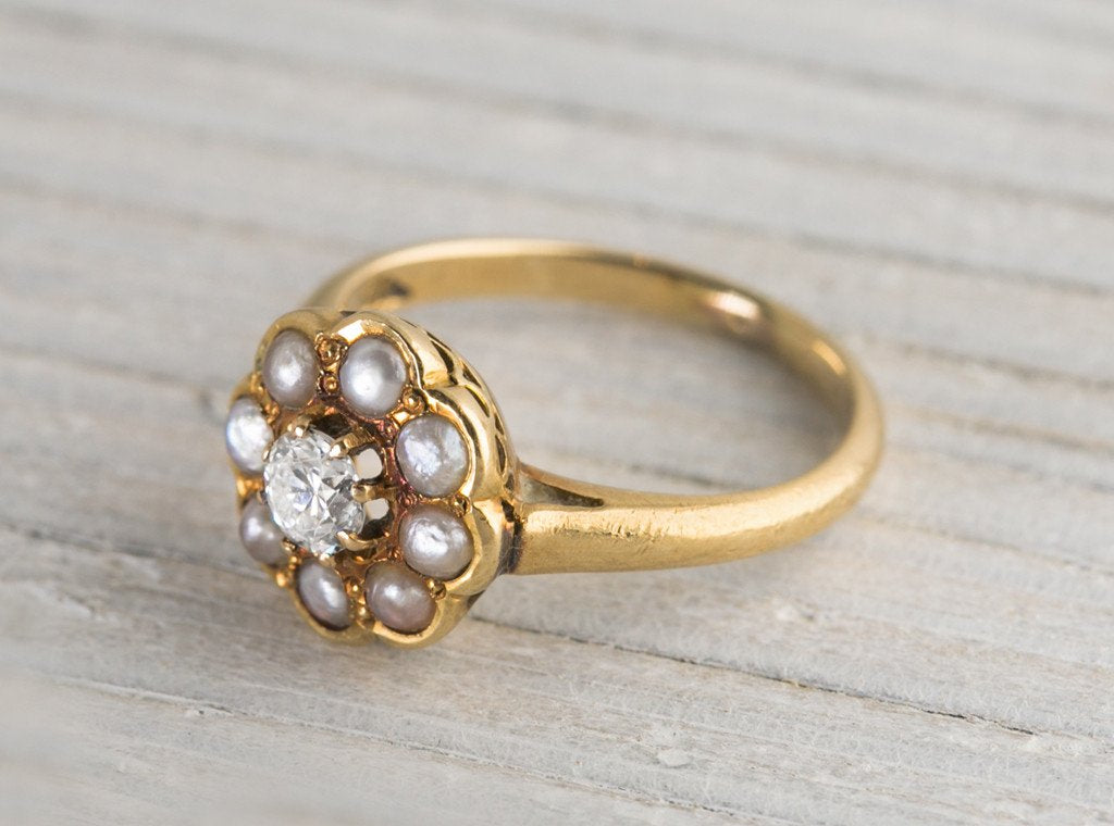 .20 Carat Antique Victorian Gold & Pearl Engagement Ring