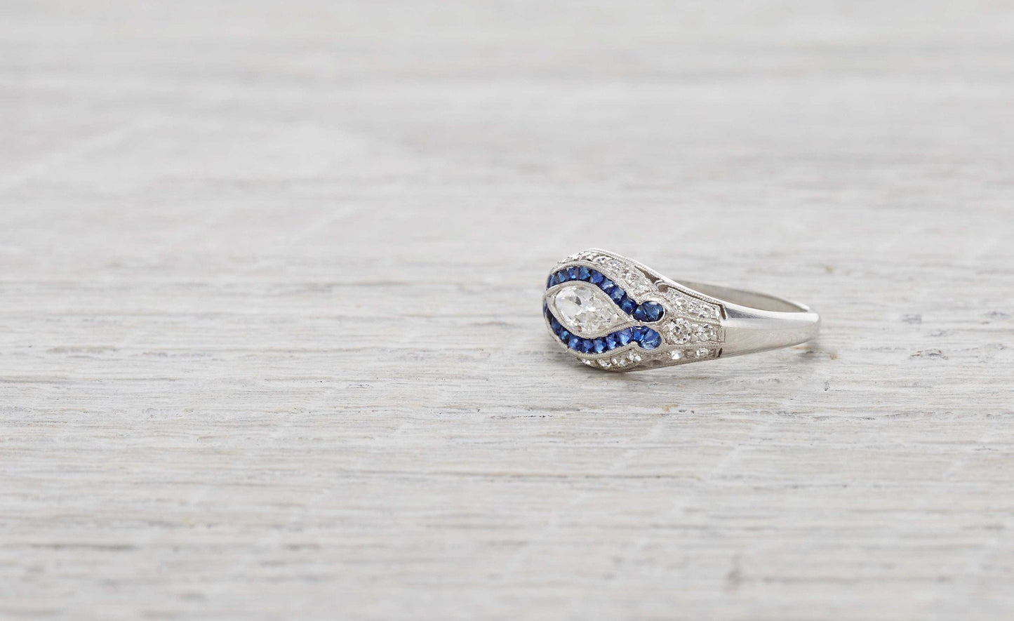 .40 Carat Art Deco Marquise Diamond and Sapphire Ring