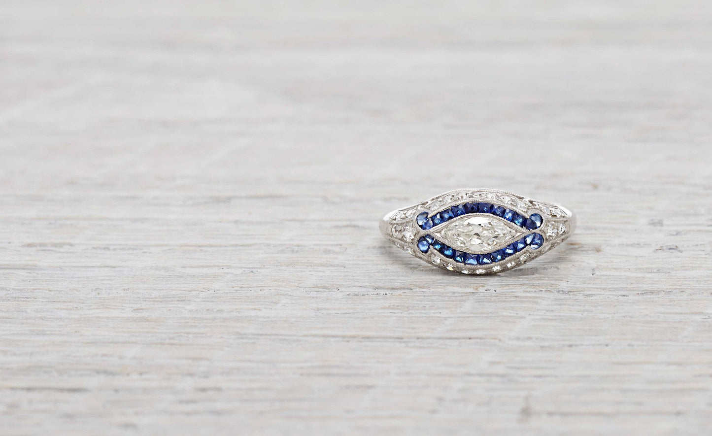 .40 Carat Art Deco Marquise Diamond and Sapphire Ring