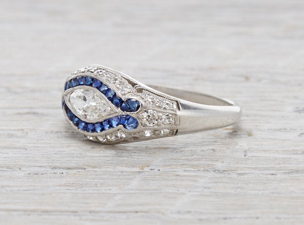 .40 Carat Art Deco Marquise Diamond and Sapphire Ring