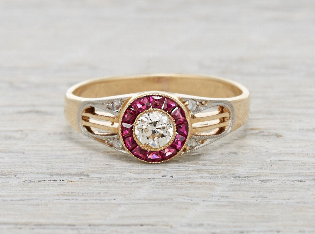 .30 Carat Edwardian Diamond & Ruby Engagement Ring