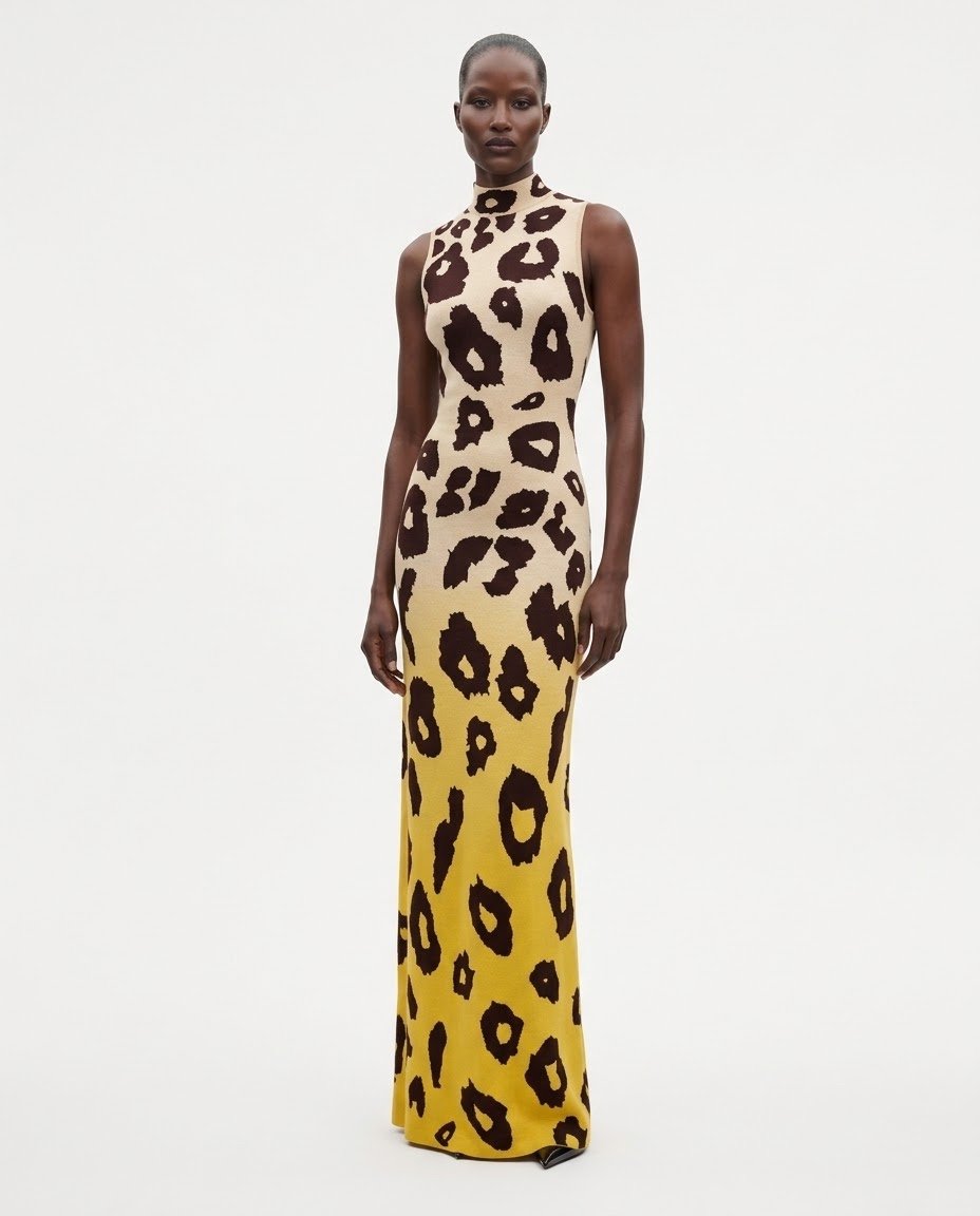 Leopard Knit Column Dress