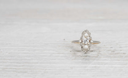.30 Carat Edwardian Diamond and Pearl Navette Ring
