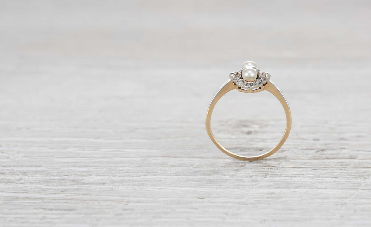 .30 Carat Edwardian Diamond and Pearl Navette Ring