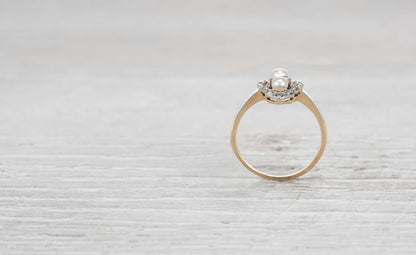 .30 Carat Edwardian Diamond and Pearl Navette Ring