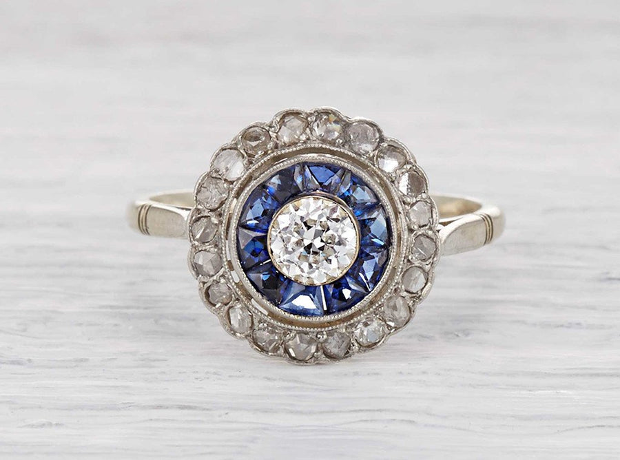 .40 Carat Art Deco Diamond and Sapphire Ring