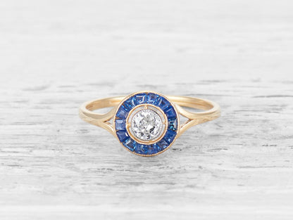 .20 CARAT ART DECO DIAMOND AND SAPPHIRE TARGET RING