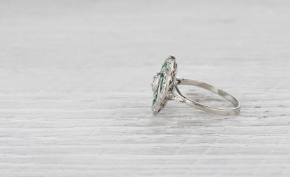 .35 Carat Art Deco Diamond and Emerald Ring