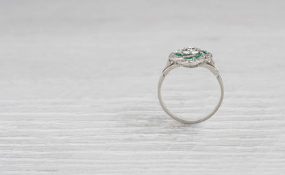 .35 Carat Art Deco Diamond and Emerald Ring