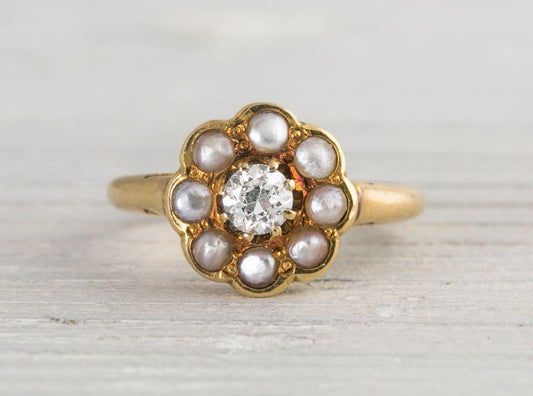 .20 Carat Antique Victorian Gold & Pearl Engagement Ring