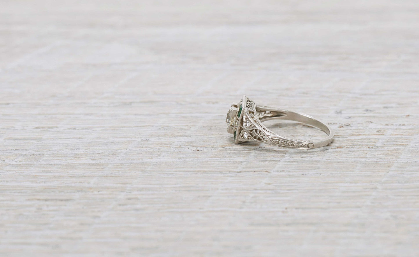 .40 Carat Diamond & Emerald Art Deco Engagement Ring