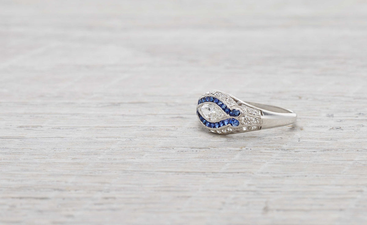 .40 Carat Art Deco Marquise Diamond and Sapphire Ring