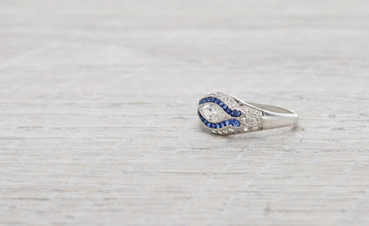 .40 Carat Art Deco Marquise Diamond and Sapphire Ring