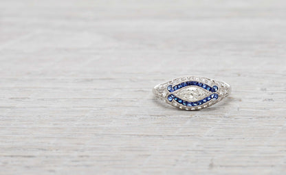 .40 Carat Art Deco Marquise Diamond and Sapphire Ring