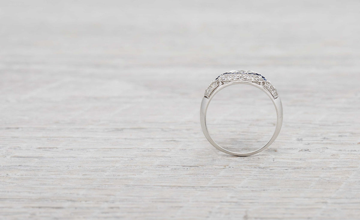 .40 Carat Art Deco Marquise Diamond and Sapphire Ring