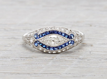 .40 Carat Art Deco Marquise Diamond and Sapphire Ring