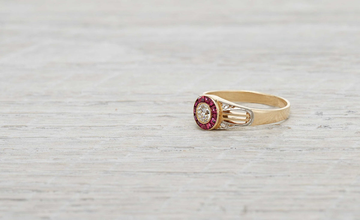 .30 Carat Edwardian Diamond & Ruby Engagement Ring