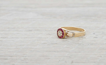 .30 Carat Edwardian Diamond & Ruby Engagement Ring