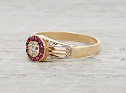 .30 Carat Edwardian Diamond & Ruby Engagement Ring