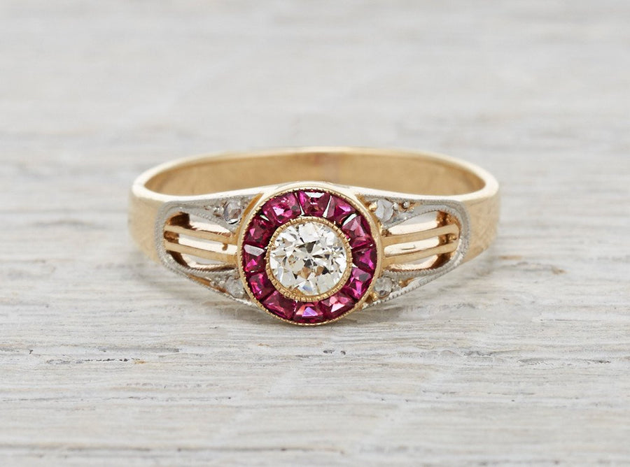 .30 Carat Edwardian Diamond & Ruby Engagement Ring